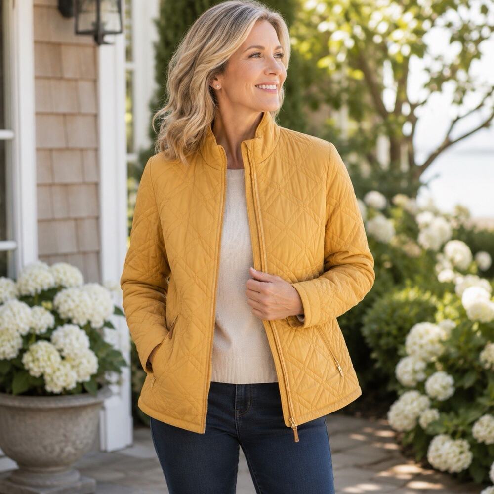 Vintage Talbots Quilted Jacket Women’s Medium Mustard Gold Full Zip Cottagecore